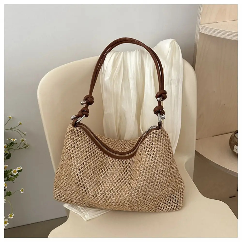 Fashion Woven Straw Bag Rattan Large Capacity Tote Bag Handmade Braid Handbag Ladies Shoulder Bag 250224