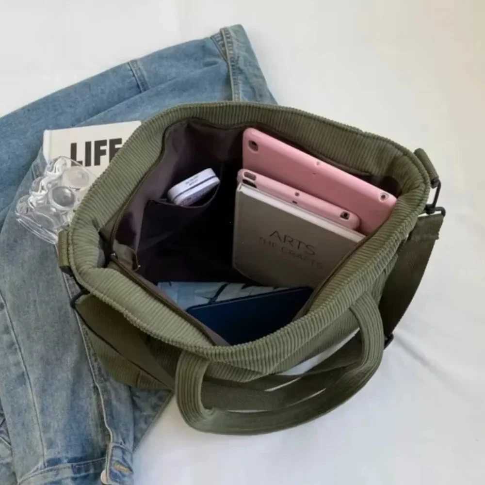 Fashion Edition Shoulder Bag Academic Style Communi ing Corduroy Square BagUnisex Large Capacity Casual Portable Cross body Bag Z250225