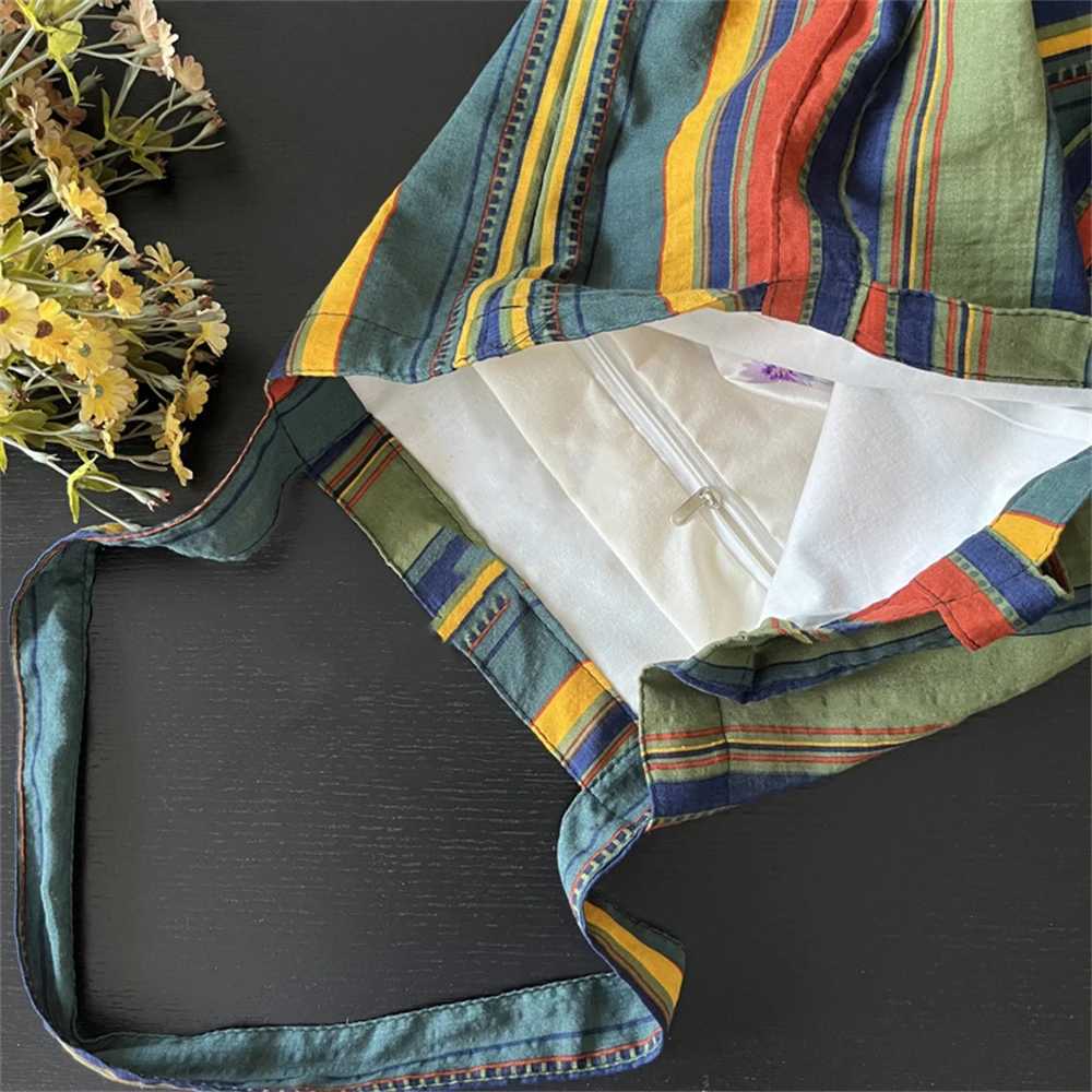 Womens Canvas Shoulder Bag Rainbow Striped Linen Shopping Bag Eco Large Capacity Handbag Tote for Girls Christmas Gifts Z250224