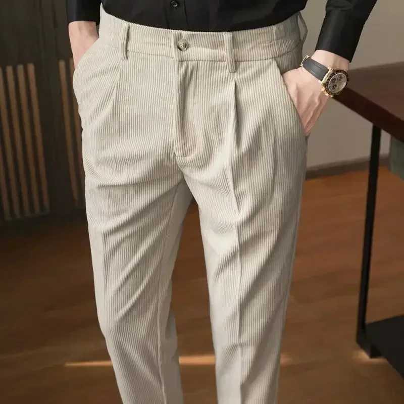 Mens Casual Pants Autumn Winter 2023 New Corduroy Dress Pants Slim Korean Version of The Trend Brand Suit Pants W250225