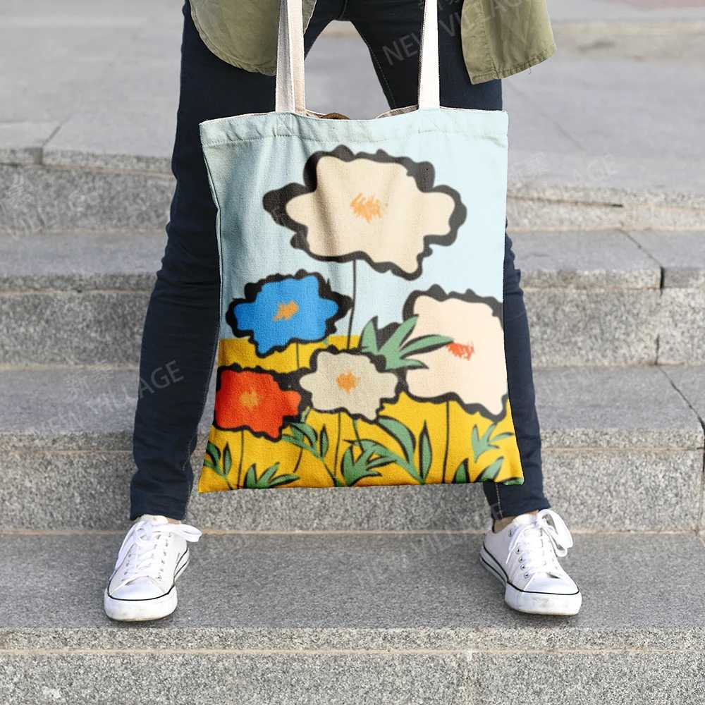 Canvas shoulder bag organization storage Handbags cosmetics travel Womens bag Shopping Fabric pouch nordic boho grocery Z250224-1