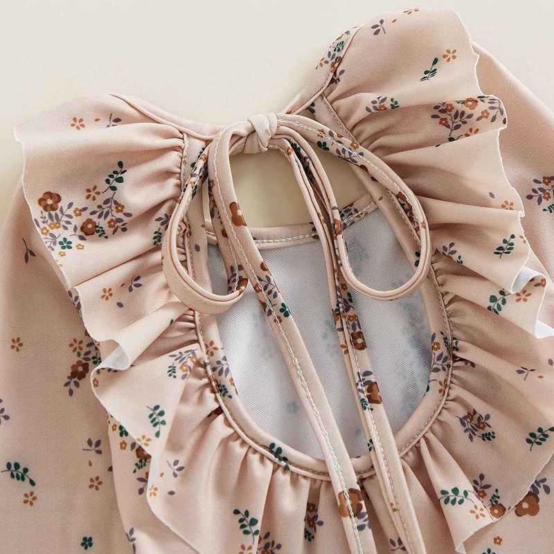 Girls Summer Swimsuit Set with Floral Print Long Sleeve Ruffles Jumpsuit Swimwear Beachwear Bathing Suit for Kids X250224