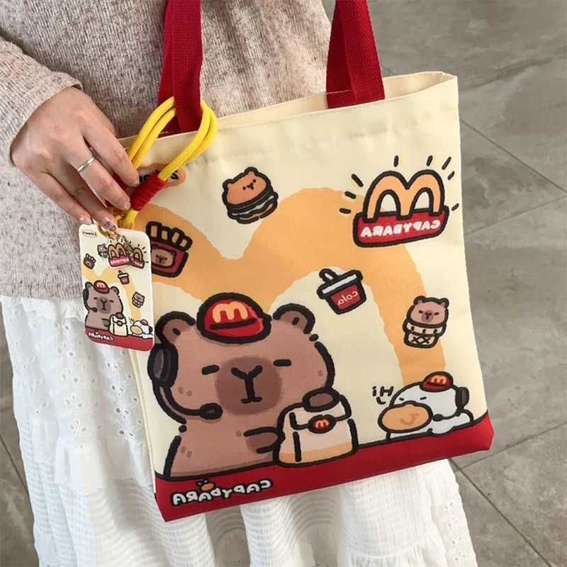 Cartoon Kawaii Capybara Canvas Bag Novelty Creative Tote Bag Daily Large Capacity Shoulder Bag Cute Capybara Handbag Gifts Z250224
