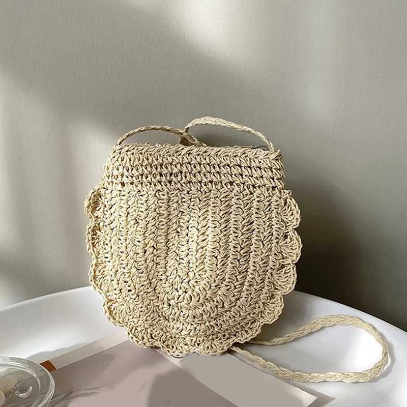 Women's Handmade Straw Woven Crossbody Shoulder Bag Summer Travel Beach Small Handbag Fashion Simple Design Ladies Purse