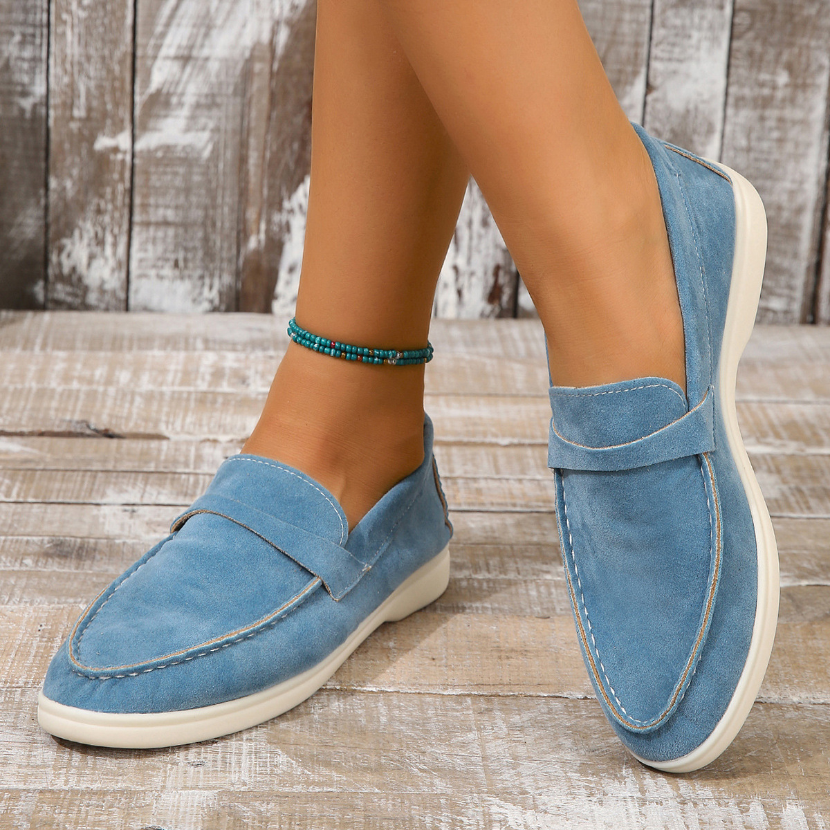 Women's round head women's frosted flat lazy shoes vintage single shoes European and American style plus-size casual shoes summer