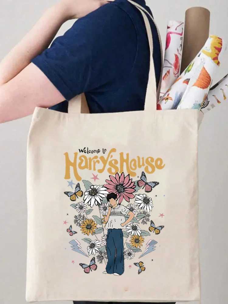 1pc Vintage Harry House Pattern Canvas Shoulder Tote Bag School Bag Handbag Shopping Gift Bag Perfect For Outdoors Travel Gift Z250224
