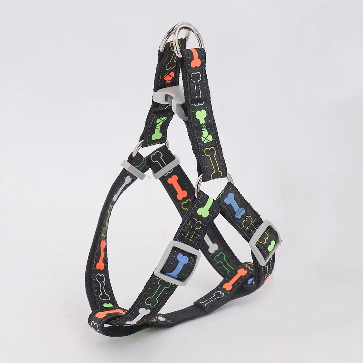A colorful bone tripod pet dog harness for indoor and outdoor use 250224