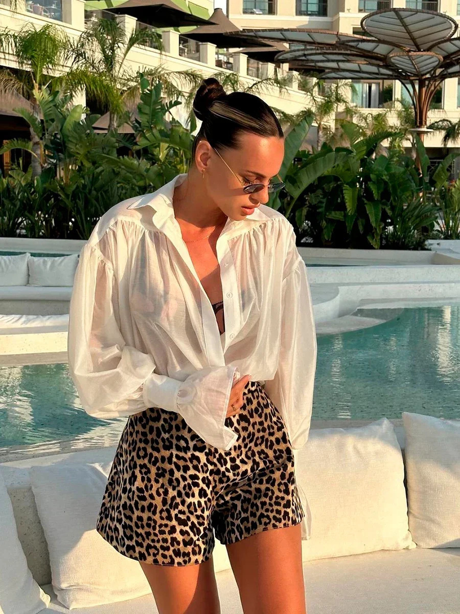 Wolfeel 100% Cotton Summer Womens Leopard Print Shorts Fashion Office Ladies Pants Loose Fitting Casual Daily Womens Shorts 250225