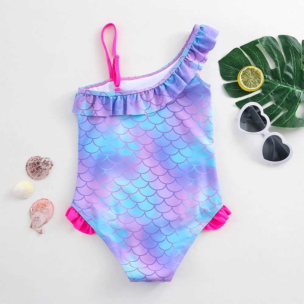 The Little Mermaid Girls Swimsuit Fashion Mermaid Fish Scale One Piece Bathing Suits Dresses Summer Swimwear Beach Kids Wear X250224