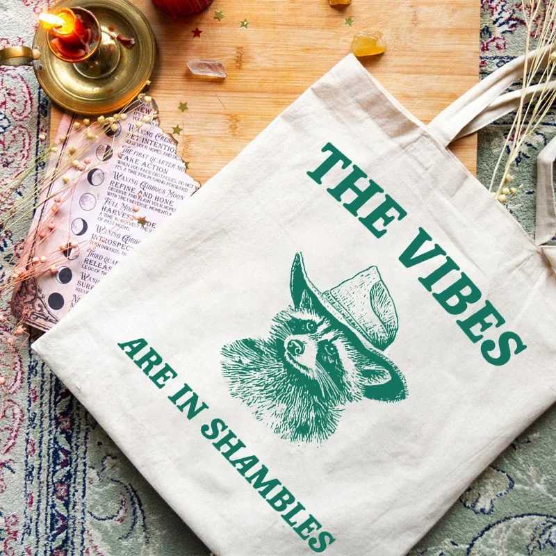 The Vibes Are in Shambles Pattern Women Tote Bag Portable Canvas Clutch Foldable and Reusable Shopping Bags Gift for Friends Z250224