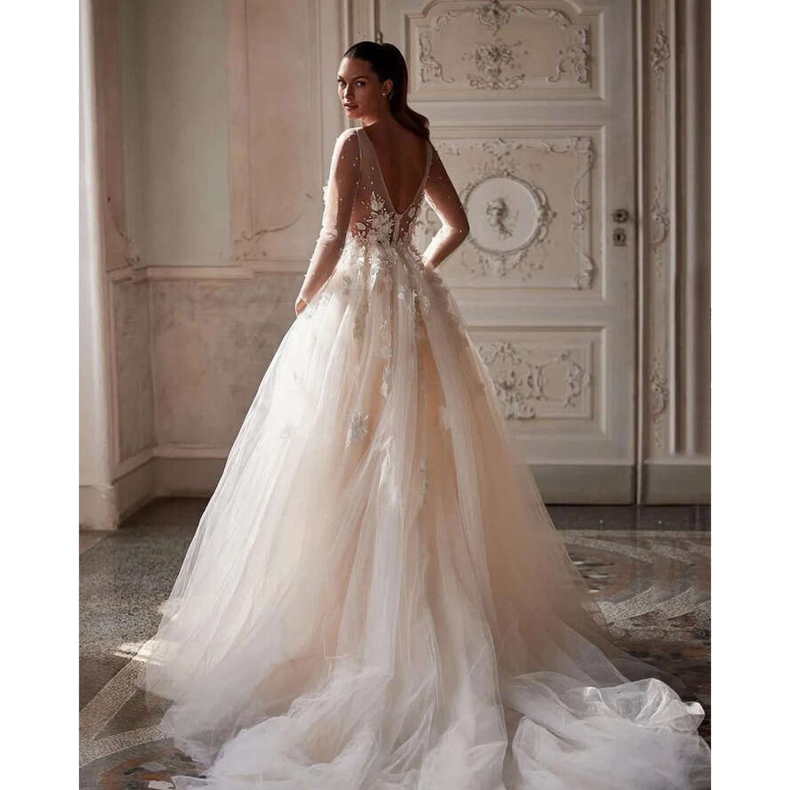 Lace Wedding Fancy D Ral Appliques Bridal Gowns A E Long Sleeve Backless Bride Dresses Custom Made Plus Size Resses Resses