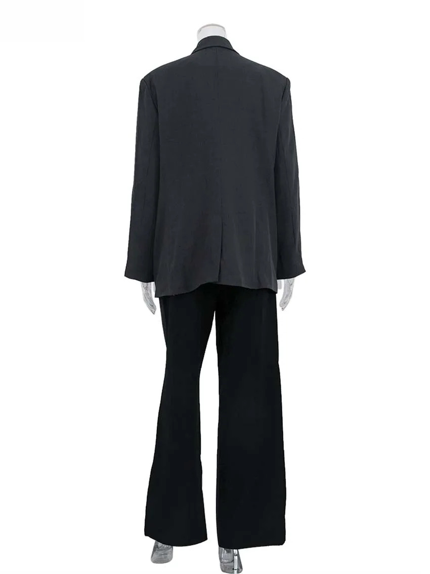 Elegant Grey Patchwork 2 Piece Women designer clothing Outfit Fashion Long Sleeve Button Blazers And Straight Simple Trousers Sets