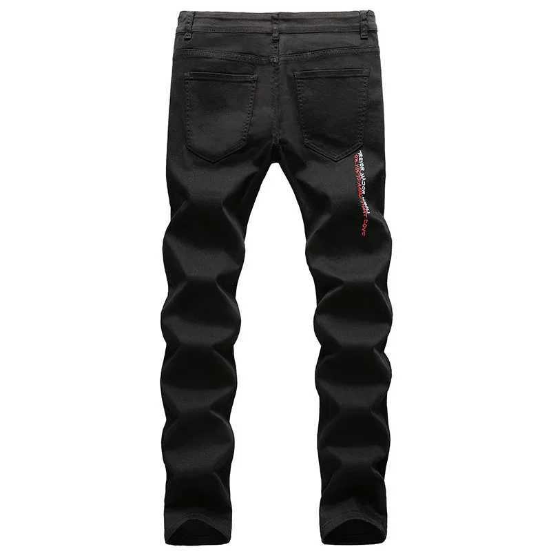 Men's Jeans Fashion Embroidery Letters White Skinny Jeans Trousers Men Hip Hop Punk Casual Motorcycle Stretch Ripped Denim Pants Streetwear z2502