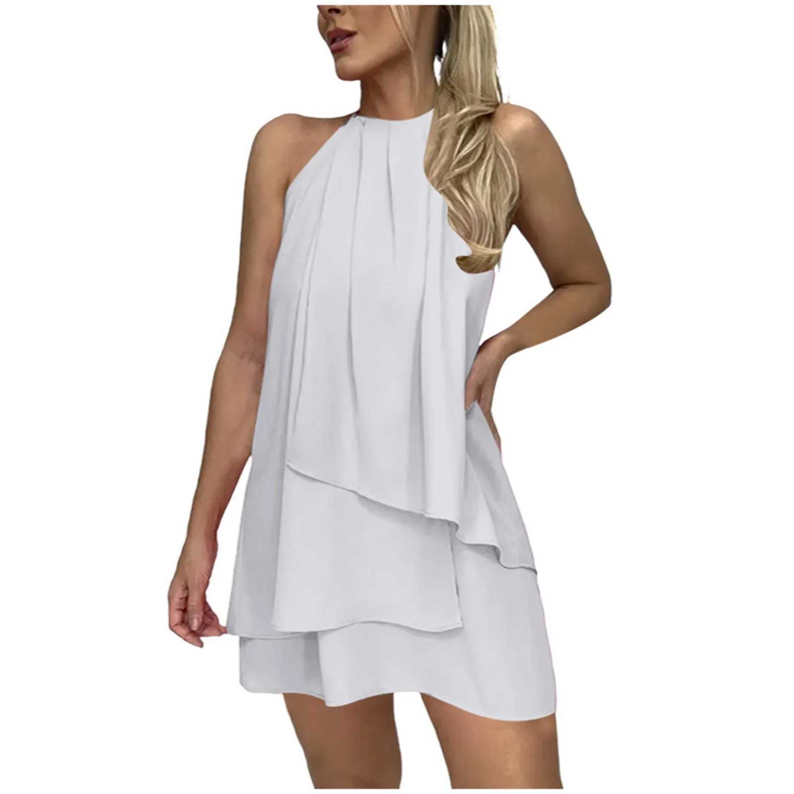Womens solid pleated summer dress sexy strapless camisole dress Fe short skirt casual beach dressXJ250224