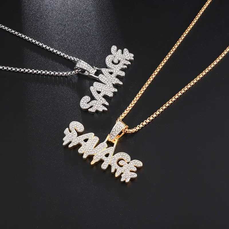 Classic Fashion Necklace Mens and Hip Hop Punk Letter Micro Inlaid Sliding Pendant Long Necklace X250224