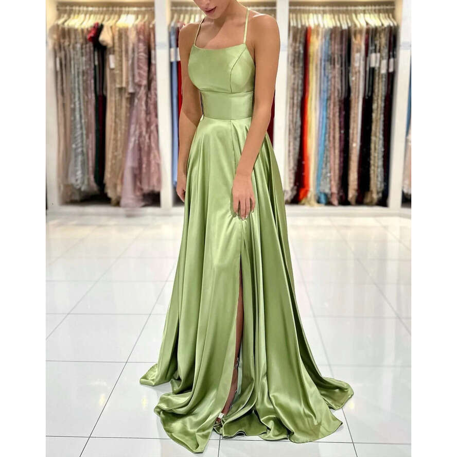 Green Light A E Prom Bridesmaids Dress Spaghetti Evening Elegant Lace Up Back Satin Bridesmaid Dresses For Special Ocns