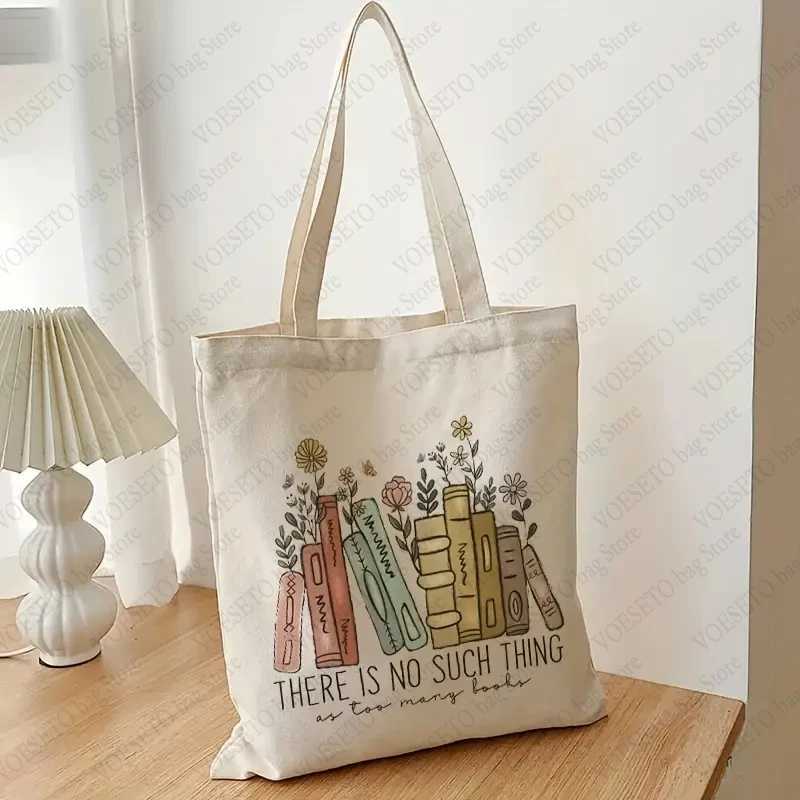 There Is No Such Thing As Too Many Books Pattern Canvas Tote Bag Best Gift for Who Love Reading Bags Bookish Women Shopping Bag Z250224