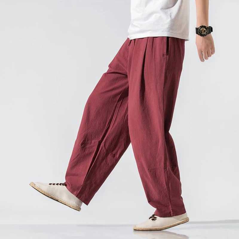 Mens Clothes New Summer Japanese Casual Streetwear Harajuku Cotton Linen Baggy Pants Male Solid Oversized Bloomers Trousers M-5XL W250225