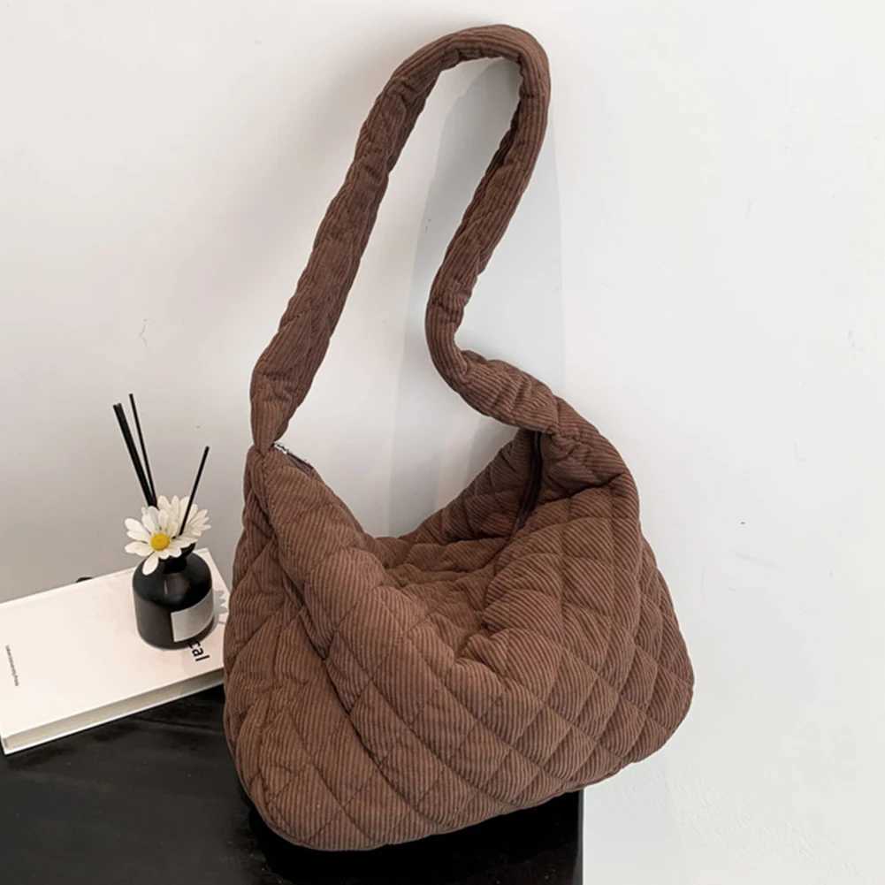 Womens Underarm Bag Stylish Corduroy Quilted Shoulder Bag Trendy Bag Fashion Work Tote Classic Purse Solid Color Handbag Z250225
