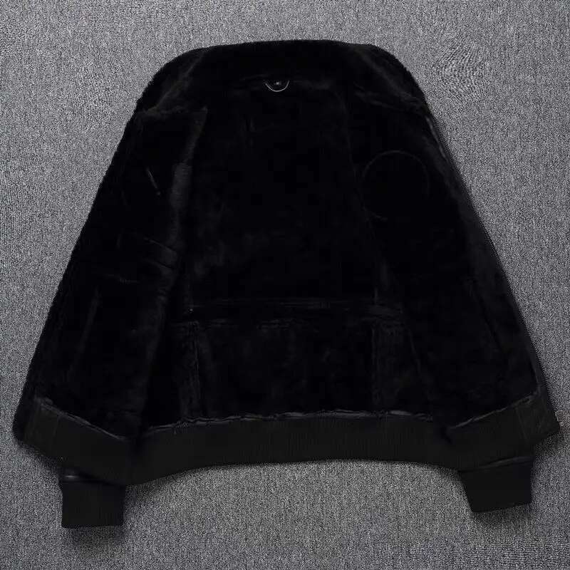 Natural Shearg Men 8 Patches Sheepskin Leather Jacket Male Real Lamb Fur Coat Warm Thick Winter Clothing Asian Size