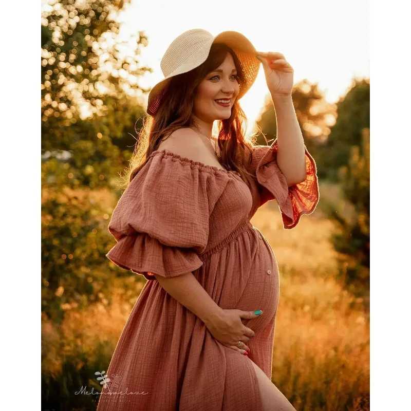 Linen Cotton Floor Mopping Dress Photo Shooting Pregnancy Bohemian Dress Maternity Photography Props Photoshoot Clothing X250224