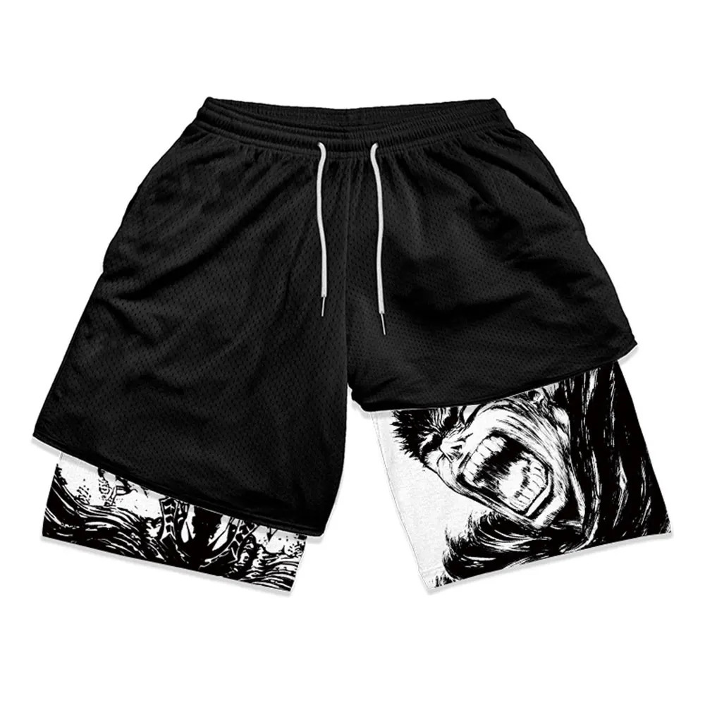 Y2K Compression Shorts Skull Print 2 in 1 Gym Shorts for Men Active Athletic 5 Inch Quick Dry Stretchy Training Fitness Workout 250225