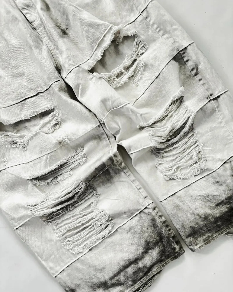 European and American vintage washed ripped jeans Men Y2k pants Street punk Harajuku couple casual oversized wide-leg pants 250225