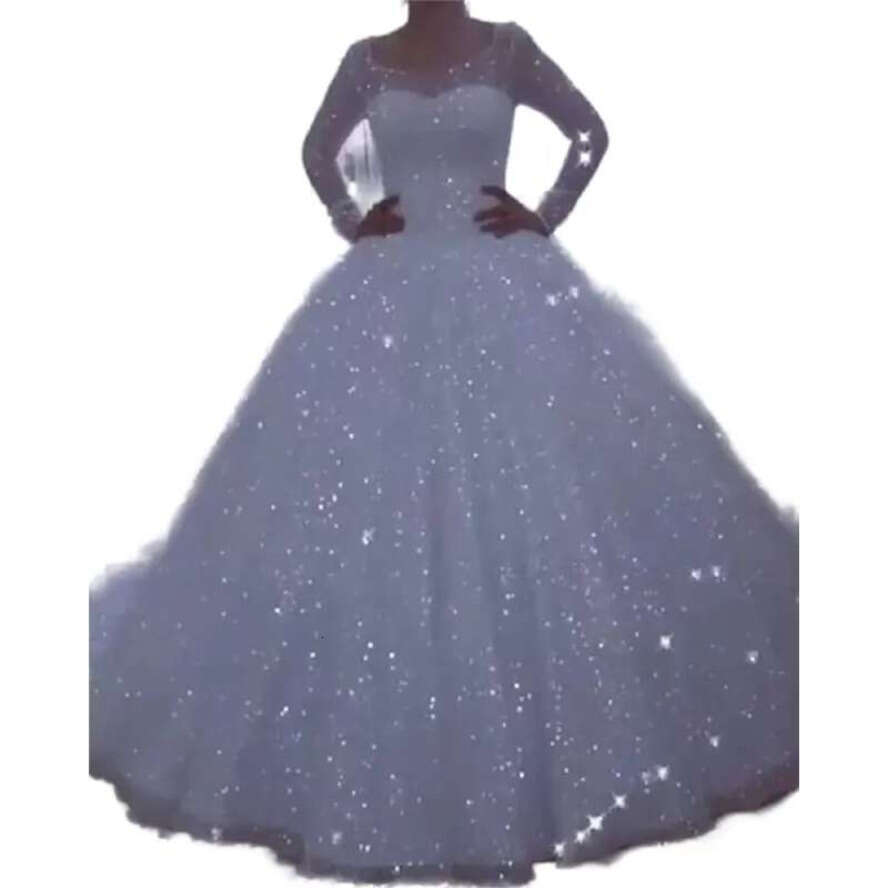 Sparkly Ball Gown Dresses Vestido De Noiva Long Sleeve Plus Size Princess Wedding Gowns Glitter White Sequins Bridal Dress For Women Robe Mariee