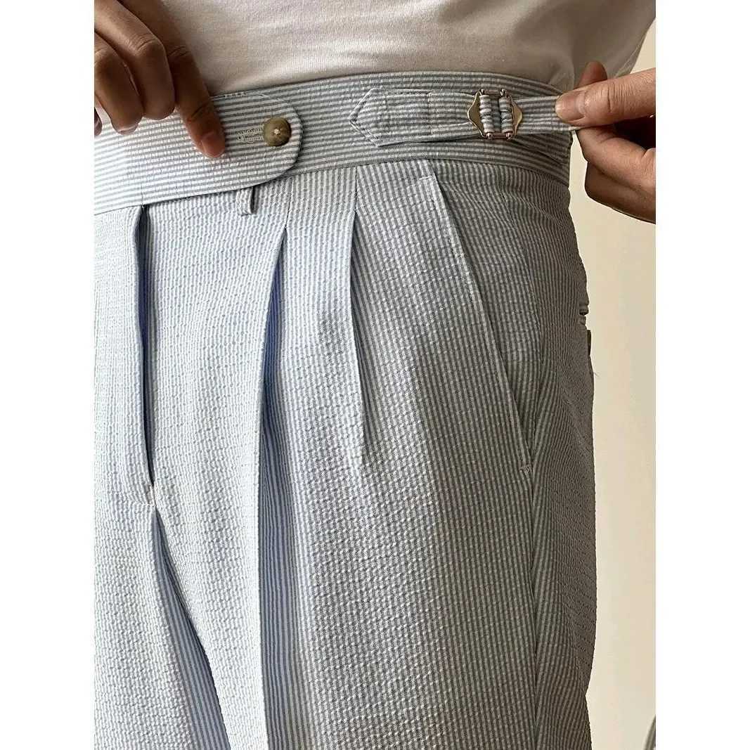 Summer thin striped mens straight leg loose fitting casual pants British style casual business suit pants trend W250225
