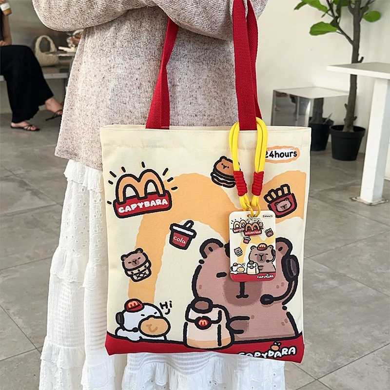 Cartoon Kawaii Capybara Canvas Bag Novelty Creative Tote Bag Daily Large Capacity Shoulder Bag Cute Capybara Handbag Gifts Z250224