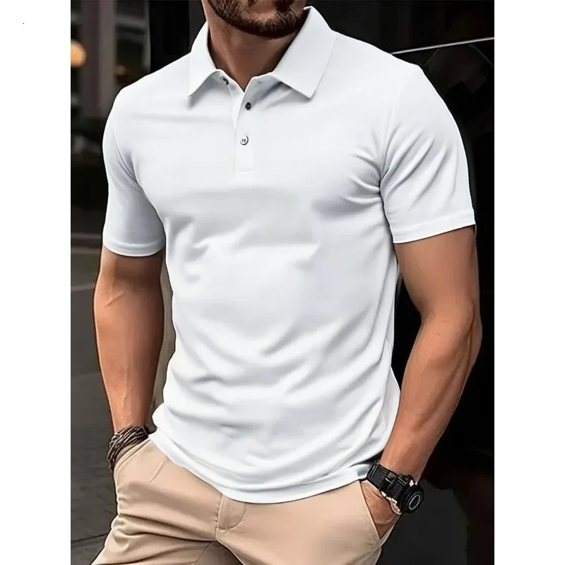 Summer Mens Business Polo Shirts Classic Short Sleeved T-shirt Men Lightweight Slim Top Button Lapel Casual Polo Shirt Male 250224