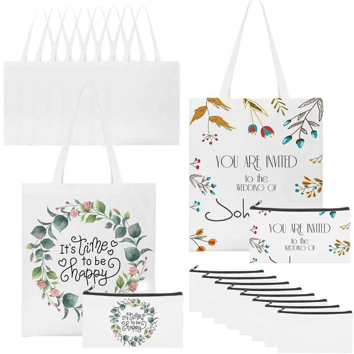 DIY White Sublimation Tote and Cosmetic Bag Pencil Case- Reusable Canvas Grocery Bag with Zippered Makeup Pouch Z250224