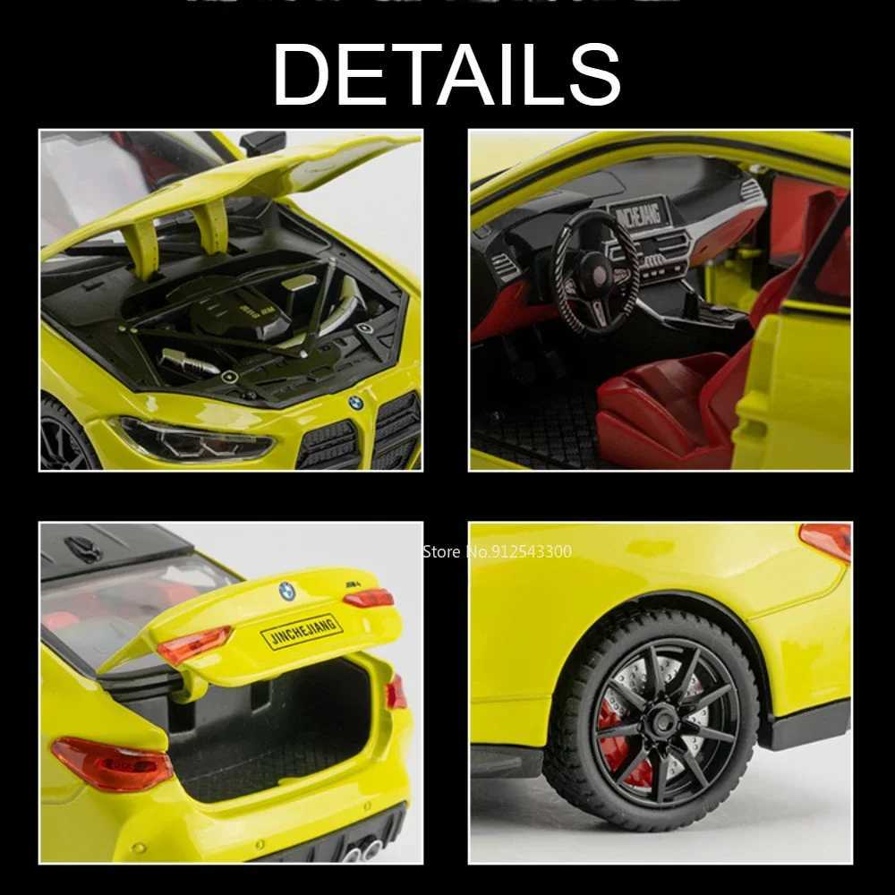 1 24 M4 Sports Car Model Toy Diecast Metal Free Wheeling sic Light Pull Back Miniature Vehicles Models Gifts for Children Free shipping