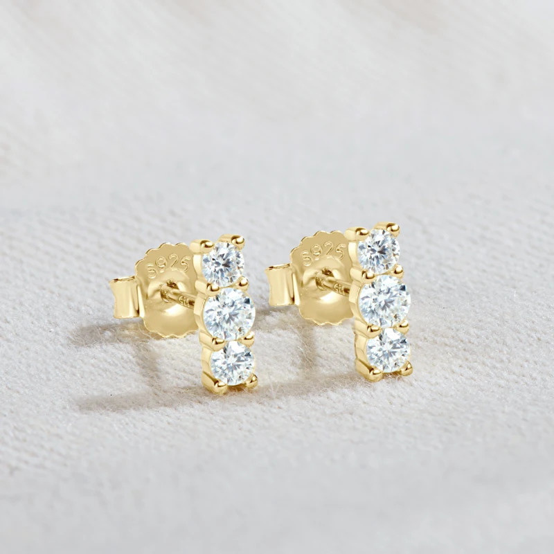 100% 925 Silver 14K Gold Plated Jewelry Set 3 Stone D VVS1 Pendant Necklace Stud Earrings Set for Women Birthday Gift 250221