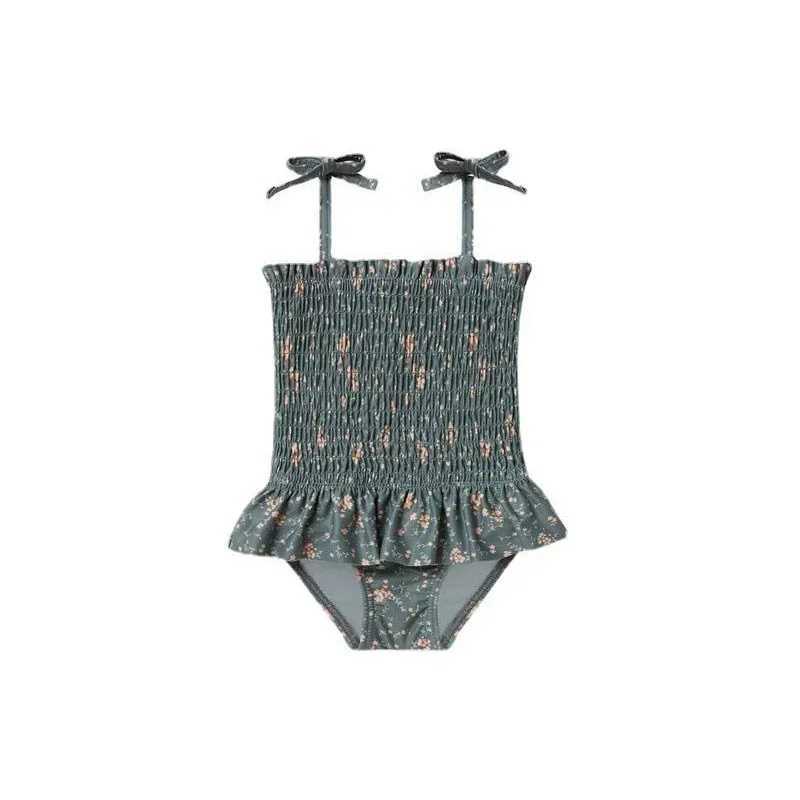 2024 Matching New Girls Beach Hot Spring Vacation Childrens Clothing Style Floral Striped Sling One-Piece Swimsuit Kids Summer X250224