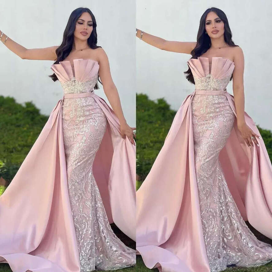 2025 Elegant Pink Satin Mermaid Prom With Overskirt Formal Women Dresses For Special Ocns Pageant Robe De Soiree Es