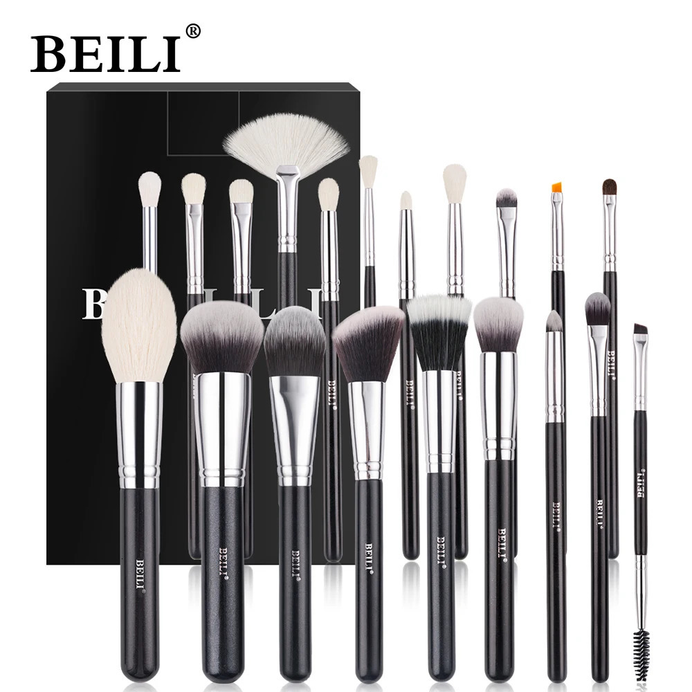 BEILI Black Makeup brushes set Professional Natural goat hair brushes Foundation Powder Contour Eyeshadow make up brushes 250305
