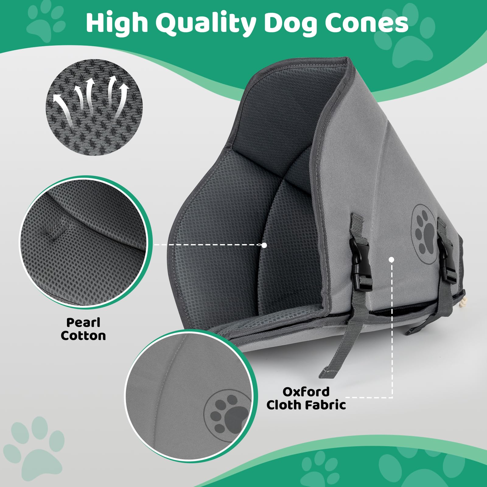 Breathable Soft Dog Cone for Large Medium Small Size Dog, Adjustable Drawstring and Buckle Dog Recovery Collar to Stop Licking and Scratching Wound (M