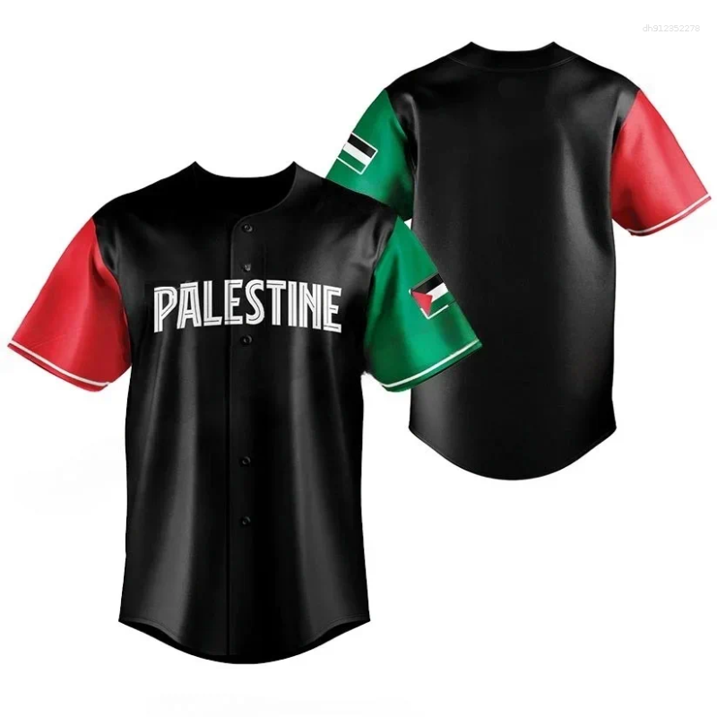 Men's Casual Shirts Palestine Baseball Jersey T-Shirt Adults and Kids Light Luxury Digital Printed Football Jersey Men's Palestine Flag T-Sh