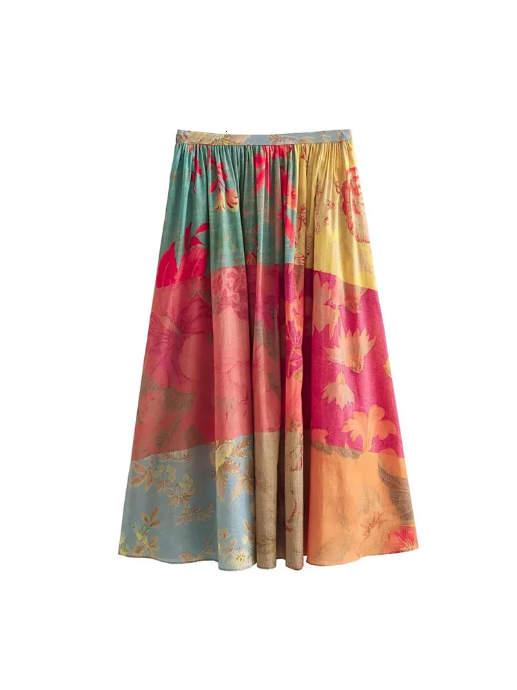 TRAF 2024 Women Printed Skirts Sets For 2 Pieces Shirts Top Suits Two Piece Set Outfit 250222