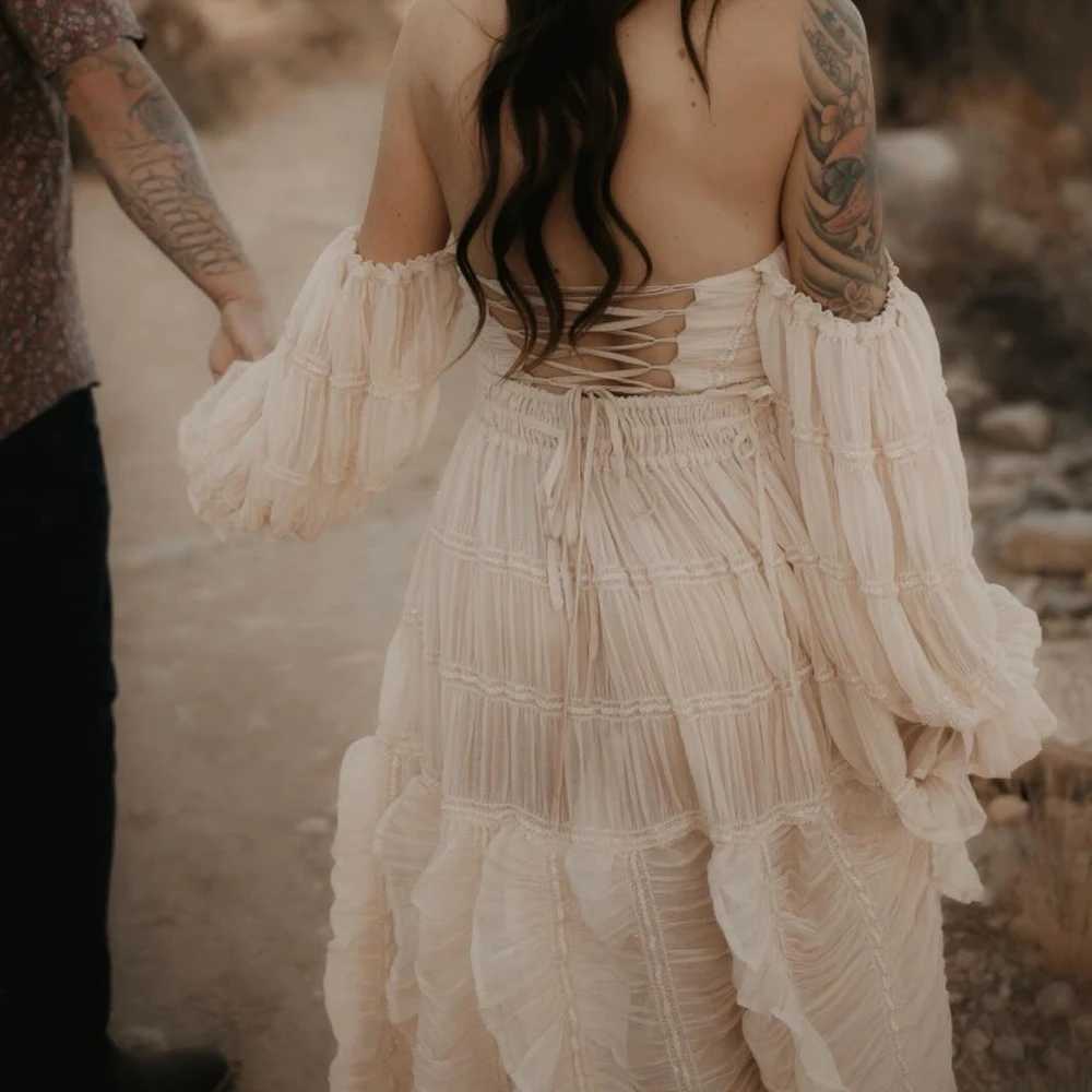 Womens photography dress almond elegant chiffon lace long sleeved dress two-piece set for pregnant womens photo shoot X250224