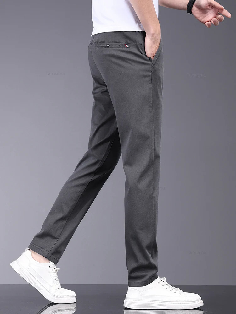 Bamboo fiber fabric summer mens casual pants fashionable thin soft breathable elastic business ultrathin straight pants black gray 250214