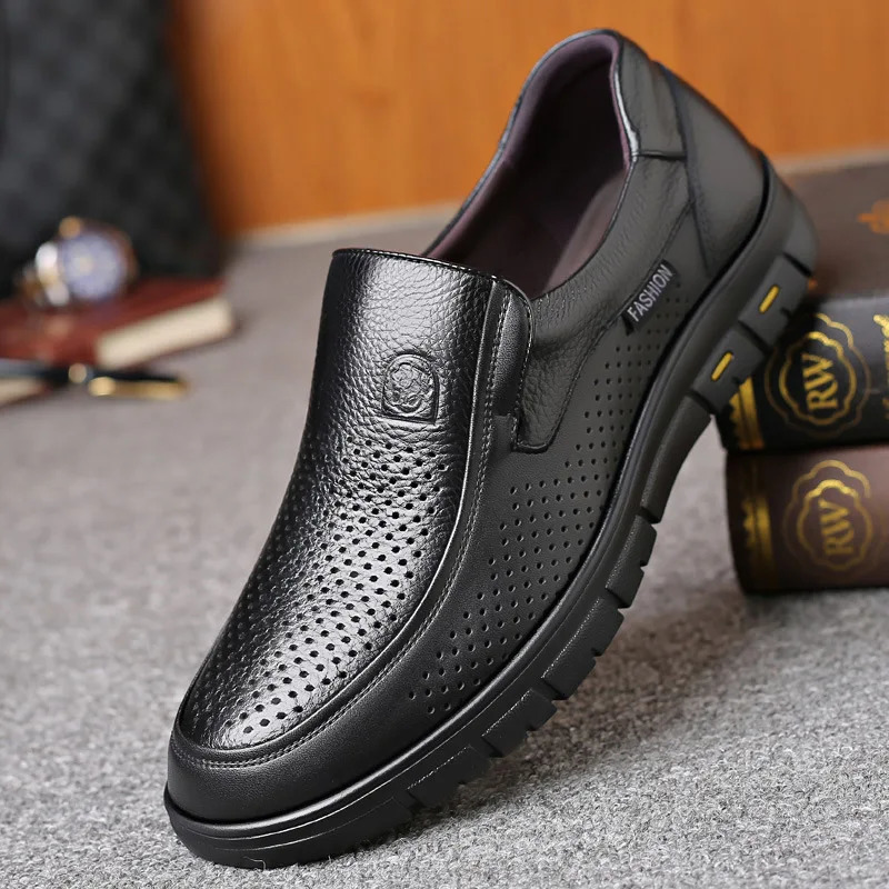 Mens Genuine Leather Shoes 38-46 Head Leather Soft Anti-slip Rubber Loafers Shoes Man Casual Real Leather Shoes 250224