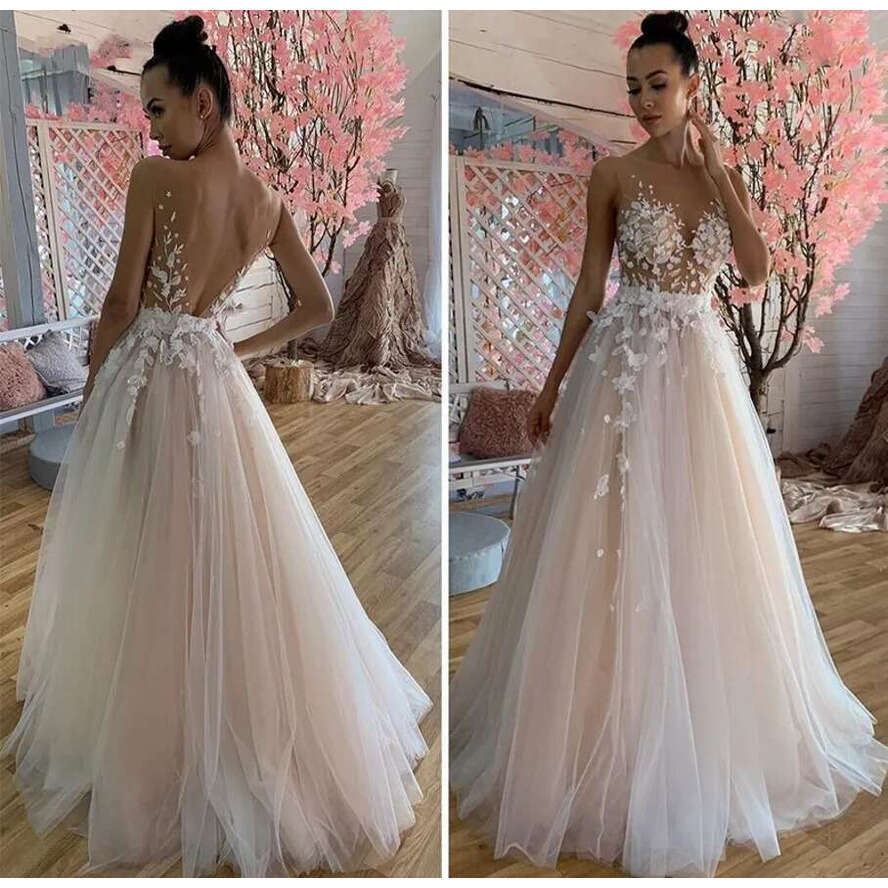 Sexy Illusion Tulle Lace Appliques Wedding Dress Sweep A E Sweetheart Off The Shoulder Boho Bridal Gowns Backless Vestidos De Noiva