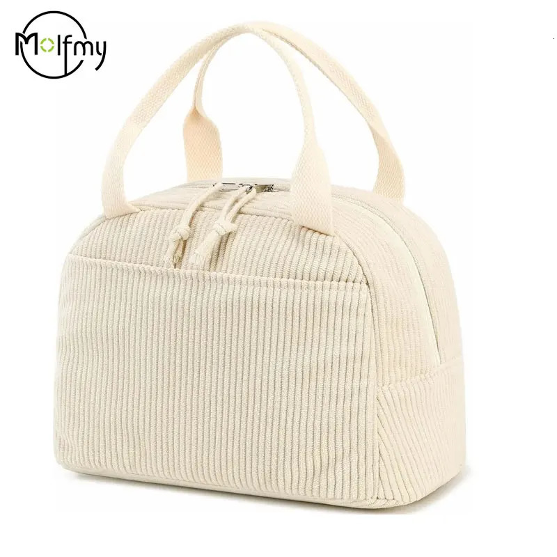 Corduroy Lunch Bag Thermal Insulation Lunch Box Storage Handbag Multifunctional School Cooler Bag Picnic FoodPouch Loncheras 250224