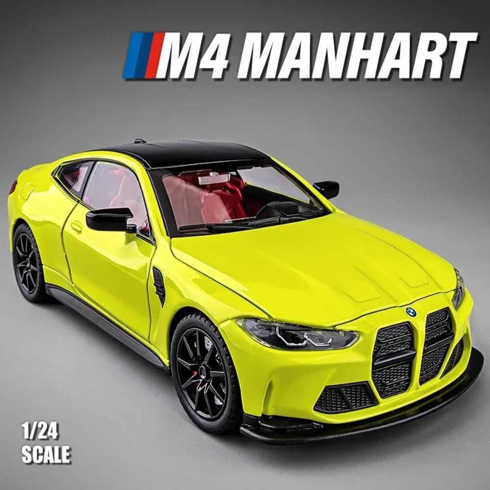 1 24 M4 Sports Car Model Toy Diecast Metal Free Wheeling sic Light Pull Back Miniature Vehicles Models Gifts for Children Free shipping