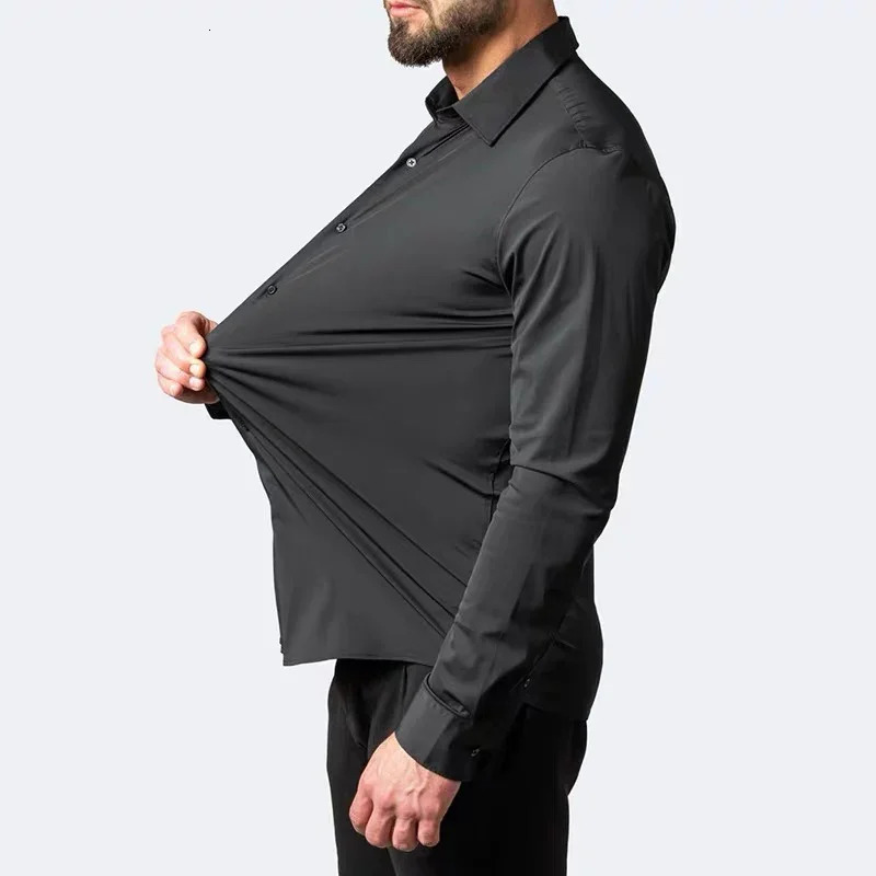 55105KG Mens long sleeved elastic shirt non ironing business dress professional work attire stand up collar 250222