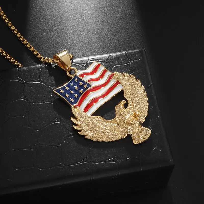 Vintage Flag Pendant Necklace Mens Hip Hop Rock Party Jewelry Gift X250224