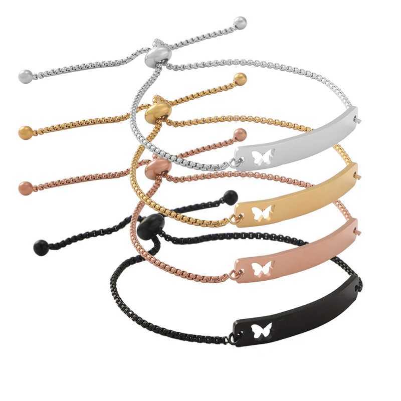 10Pcs Stainless Steel Hollow Butterfly Bend Rectangle Bracelet Adjustable Box Chain Bracelets DIY BangleXJ250225