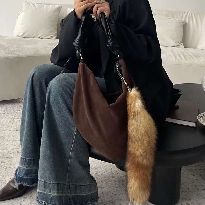 England Style Large Capacity Hobos Slim Bags For Women Designer Handbags Purses 2024 New In Faux Suede Underarm Shoulder